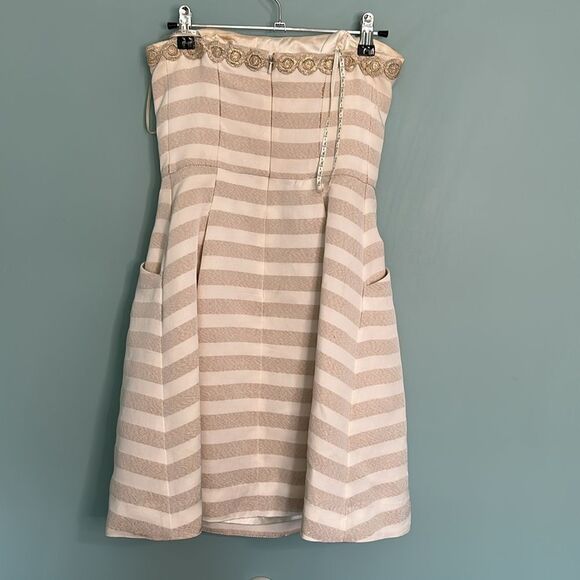 LILLY PULITZER Metallic Gold & Cream BLOSSOM DRESS Fit & Flare - Picture 7 of 8